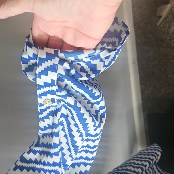 Cato Blue and White Print Tunic Blouse with Hi-Low Hem - Picture 5 of 13